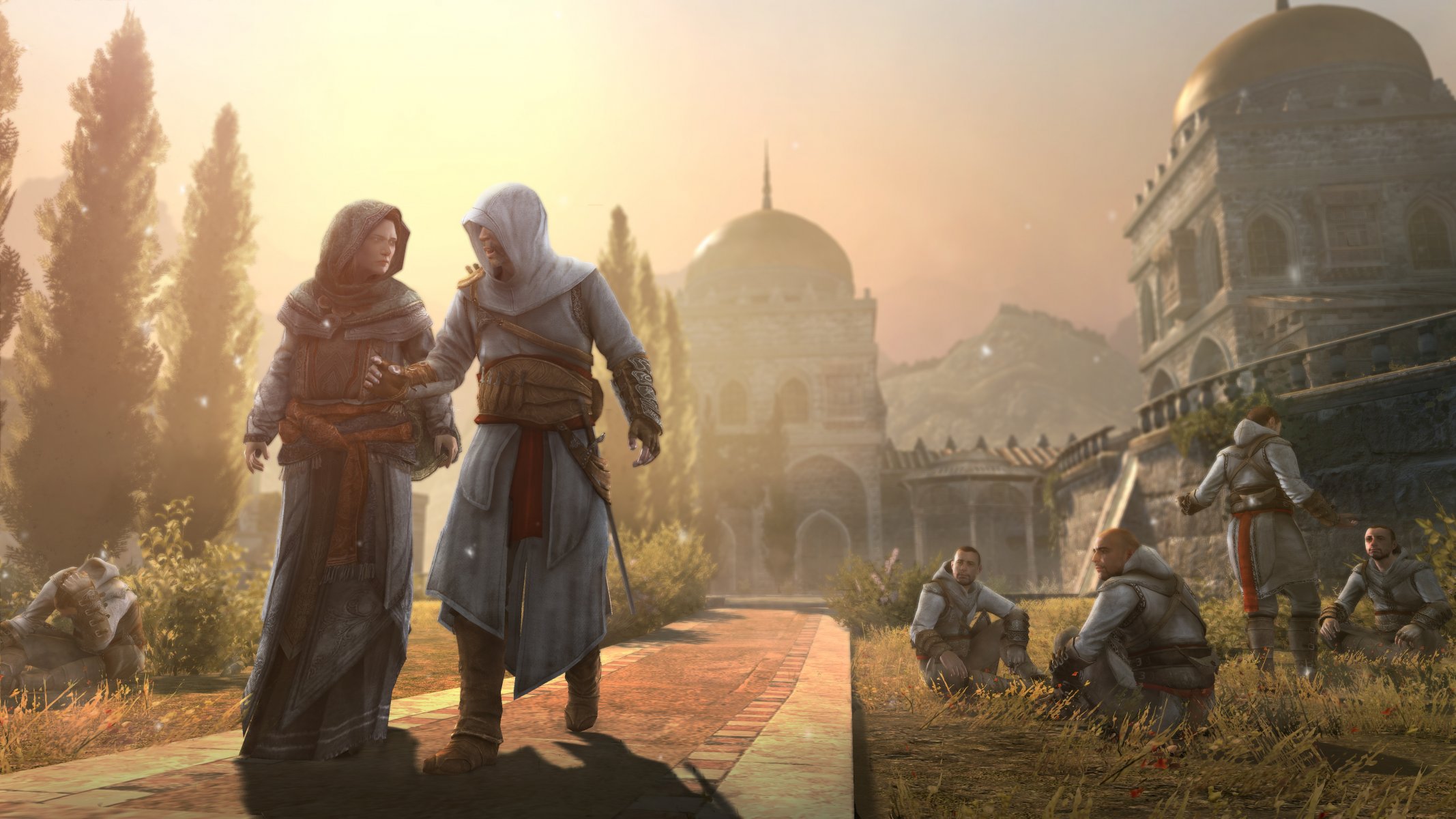 assassin creed révélation altair altair ibn la-ahad-assassin protagoniste de l époque médiévale du 12ème siècle. maria thorpe forteresse masyaf ville de masiaf femme templière maria thorpe