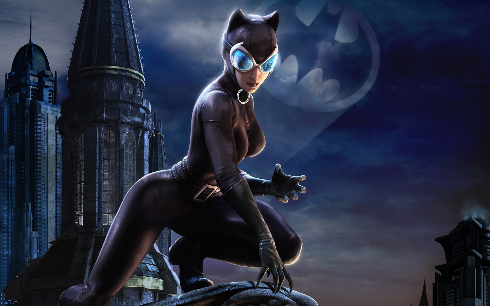 batman arkham city arte catwoman ciudad máscara noche traje látex