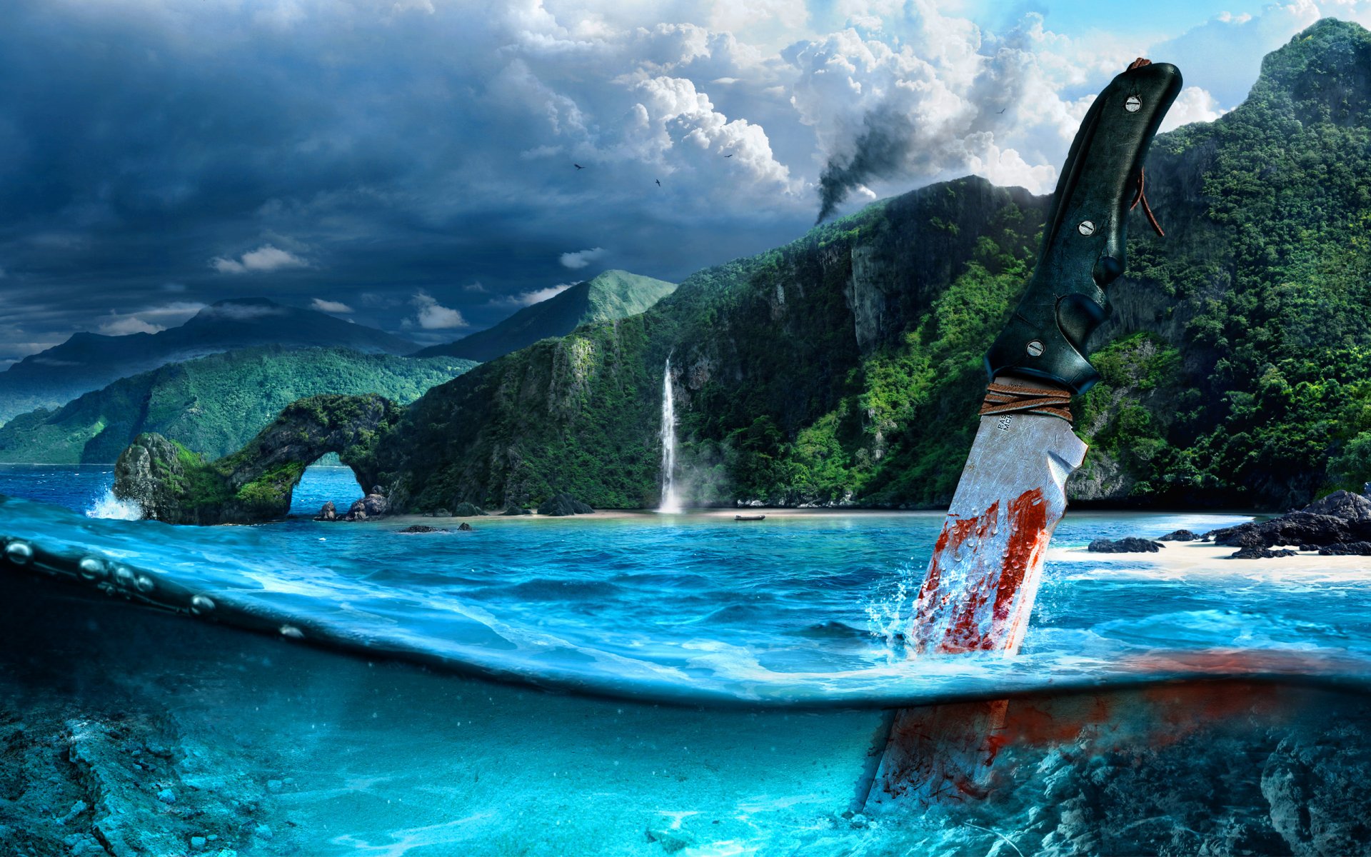 far cry 3 стрелок море горы нож кровь