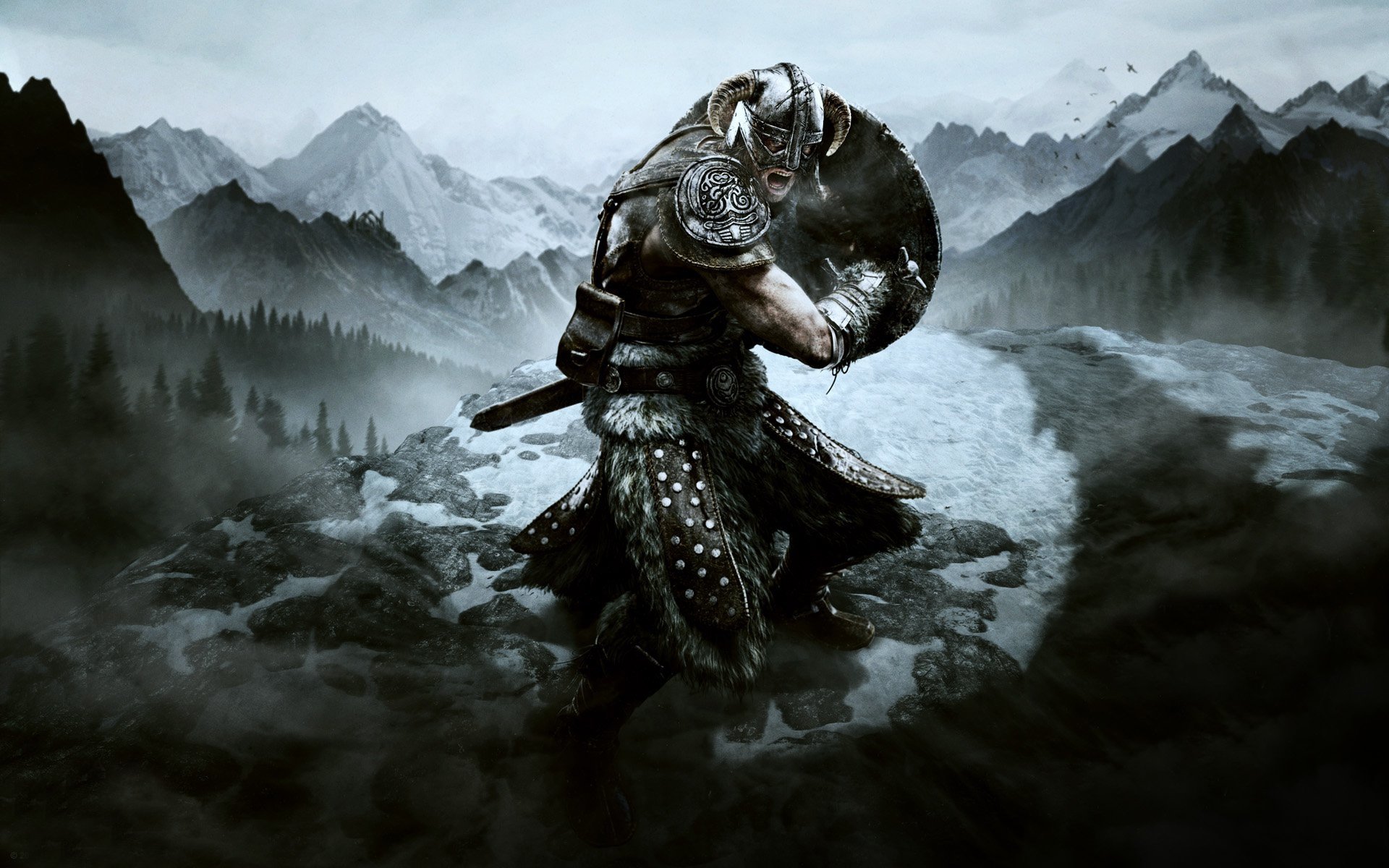 the elder scrolls skyrim guerrier épée bouclier neige