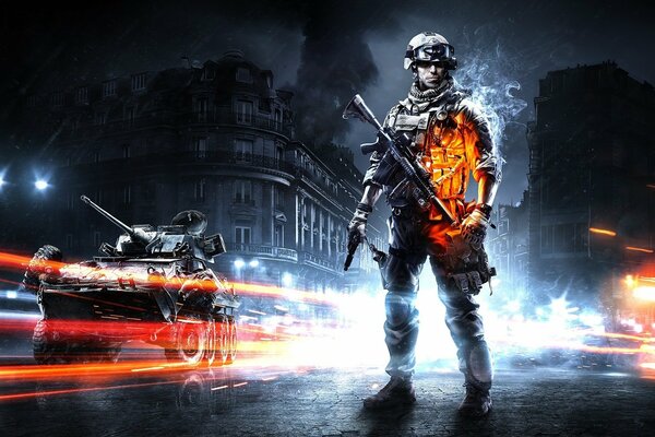 Art du jeu battlefield 3 avec soldat et technique