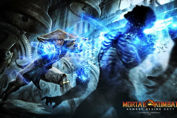 The God of thunder Raiden in battle. Mortal Kombat