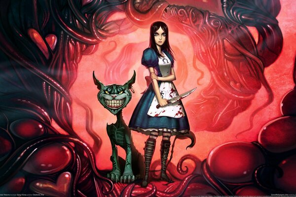 Cartoon Alice with a Cheshire cat