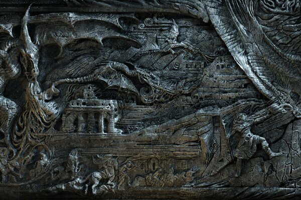 Beau bas-relief basé sur le jeu Skyrim