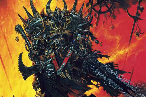 Scary Fantasy Warrior mit einer Warhammer-Axt