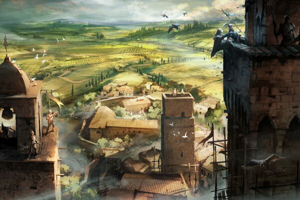 Assassin Creed paysage avec des tours