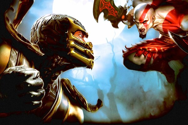 Battle of kratos and scorpio mortal kombat