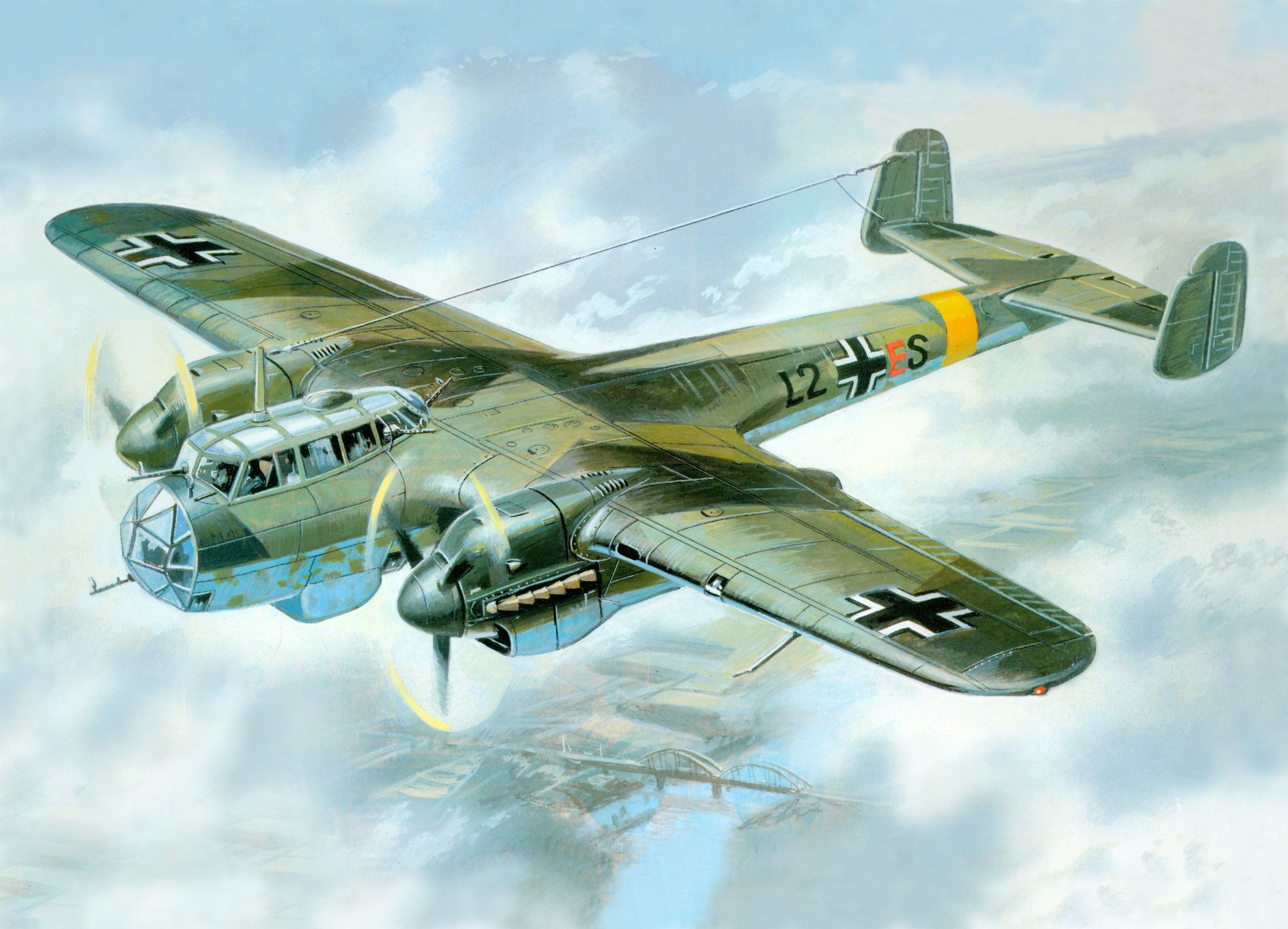 do 215b-4 deutsches flugzeug ww2 krieg kunst malerei luftfahrt kunst