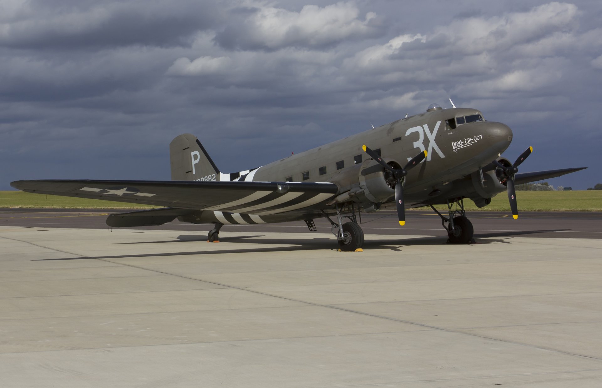 c-47A ground military transport aircraft airfield