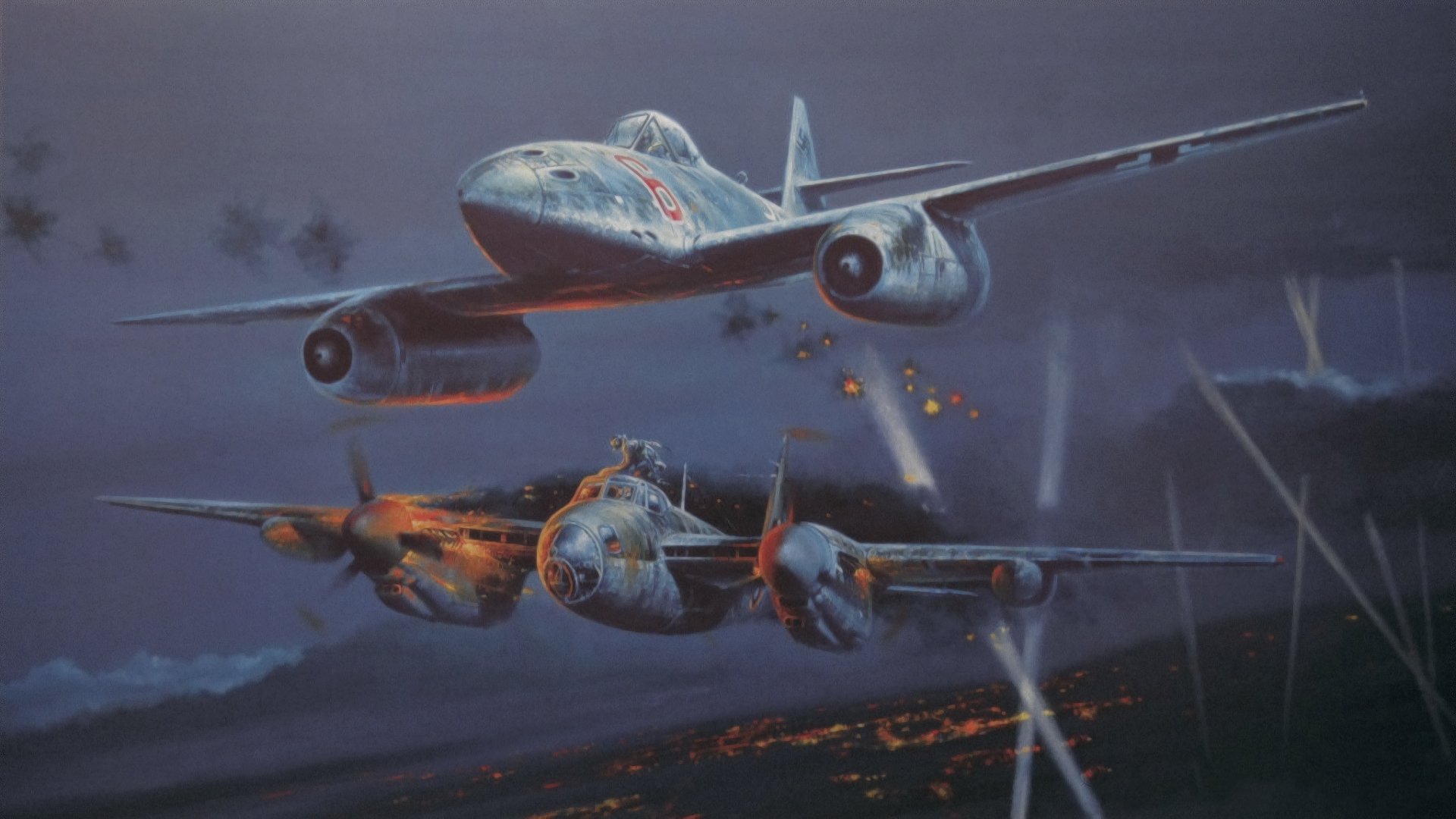 messerschmitt me 262 de havilland mosquito guerra ww2 combattente notturno pittura arte