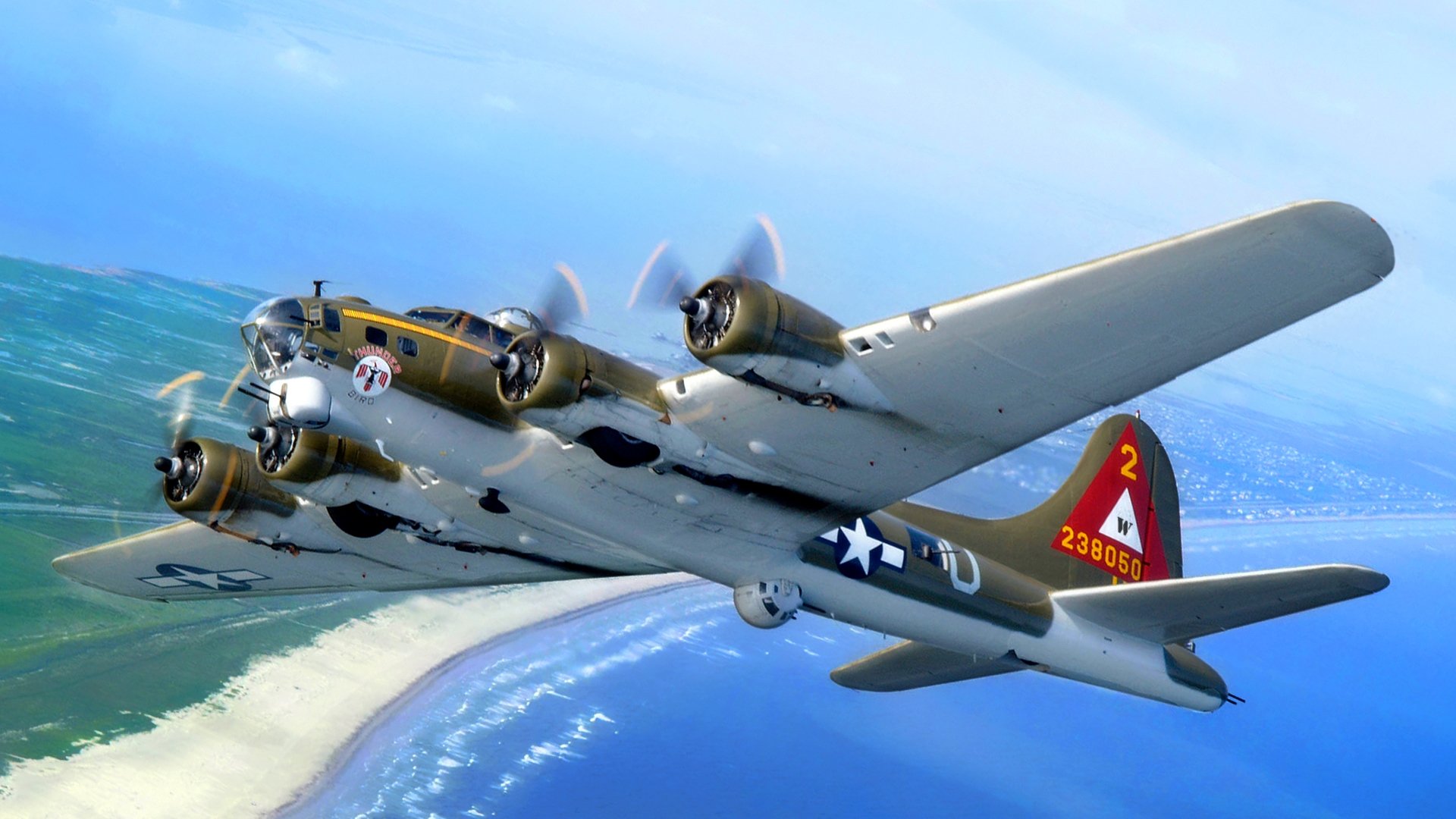 b-17 flying fortress bomber sky sea coast