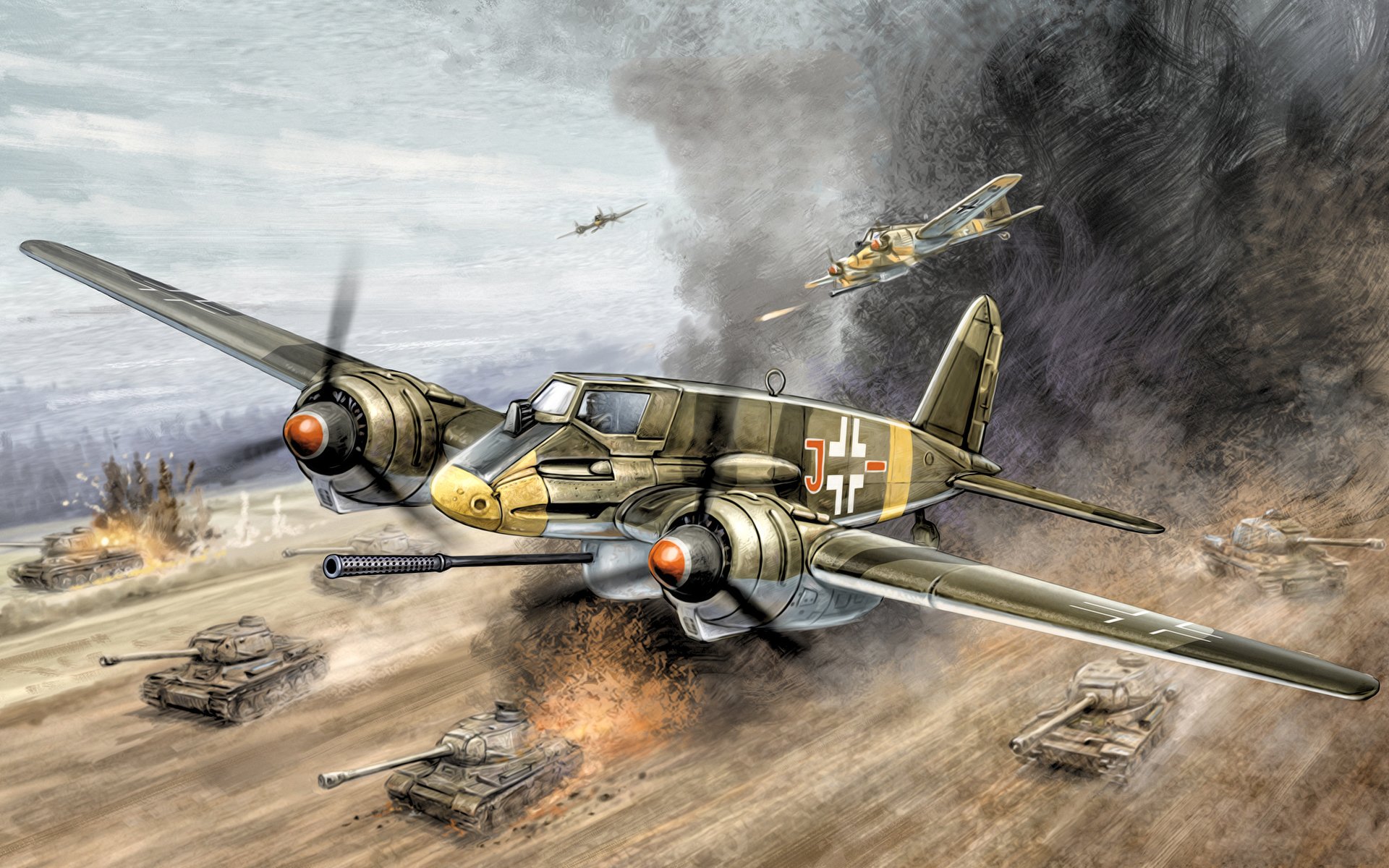 henschel hs 129 v3 attack aircraft ww2 war art painting tank buster