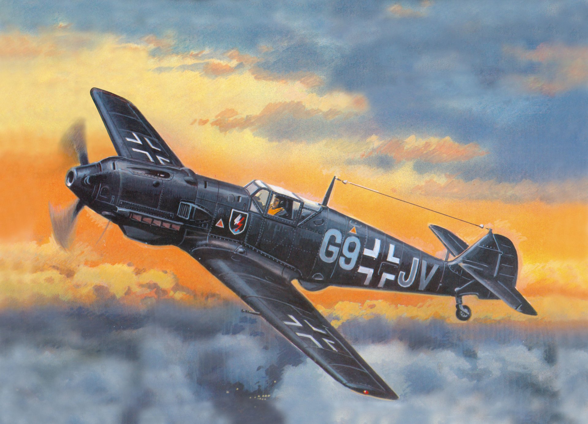 arte cielo messerschmitt bf-109e4 alemán luchador ww2 dibujo