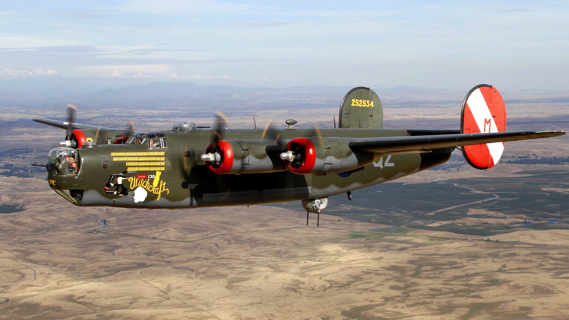 avion consolidé b-24 libérateur bombardier vol paysage rétro