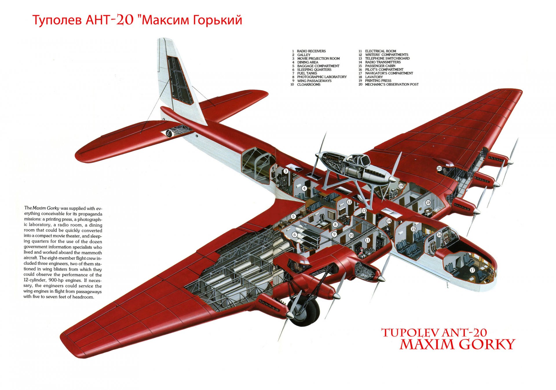 tupolev ant-20 maxim gorky soviético pasajero multi-asiento 8-motor avión