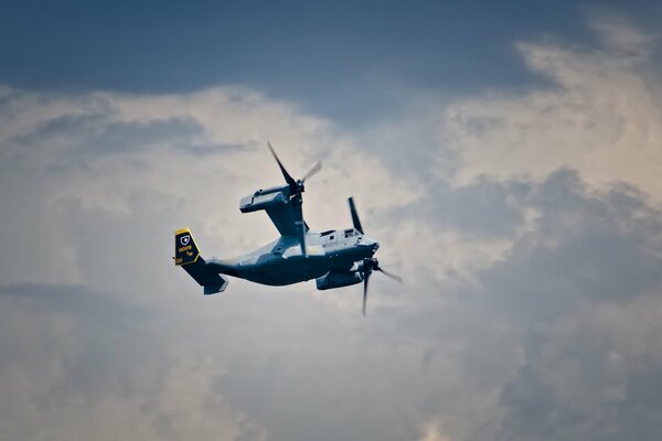 Tiltrotor aircraft in the sky