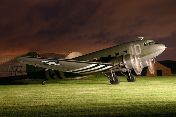 American military transport aircraft at the airfield