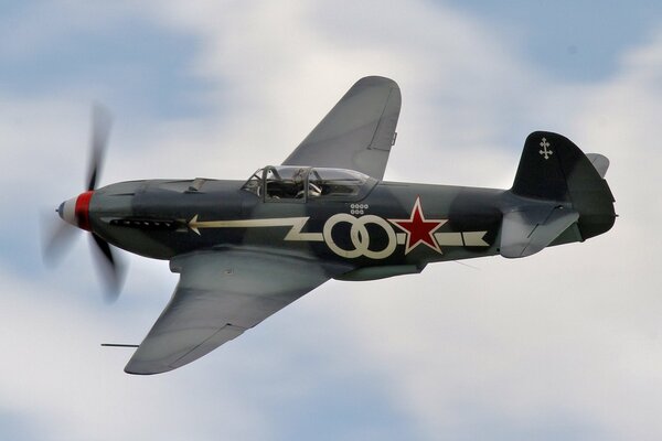 Soviet single-engine Yak-3 fighter in the sky