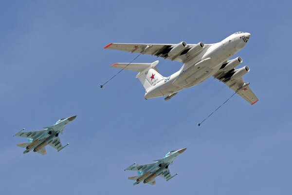 Fighter-bomber flying in the sky