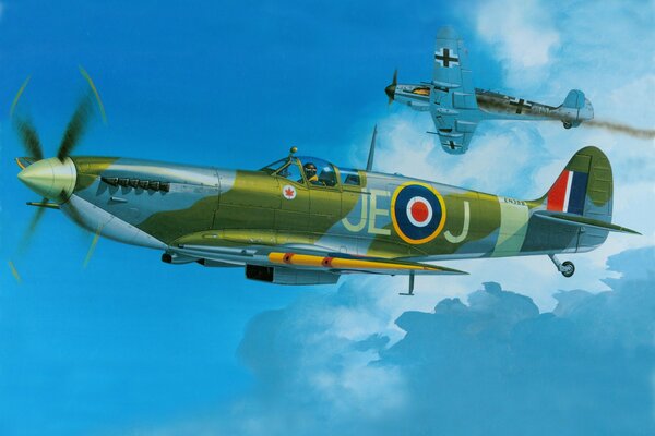 Military British fighter spitfire BF 109