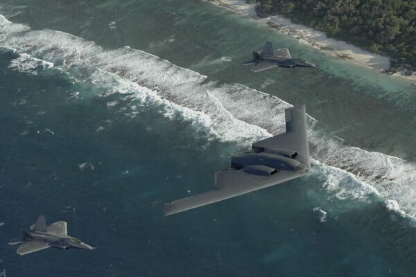 Raptors accompany the B2 - spirit bomber