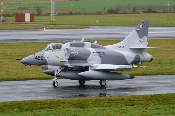 Bomber on the runway in cloudy weather