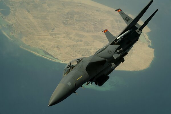 A fighter jet flies past a great view