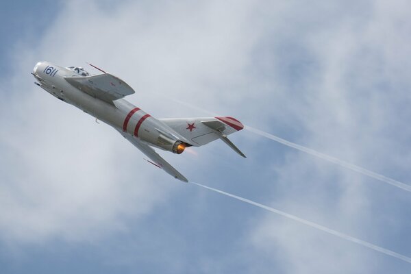 Flight of the Soviet mig-17 jet fighter