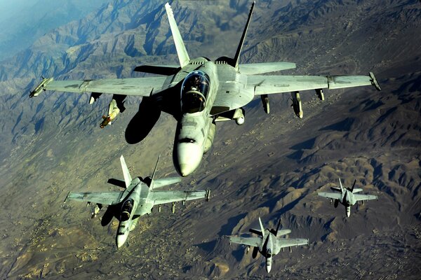 Hornet fighter planes in flight