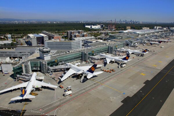 Zivile Flugzeuge am Flughafen geparkt