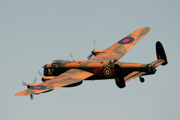 Heavy four-engine bomber Lancaster in flight