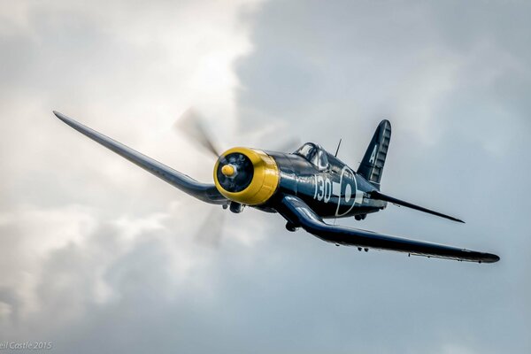 Fliegende Retro-Flugzeug-Kämpfer