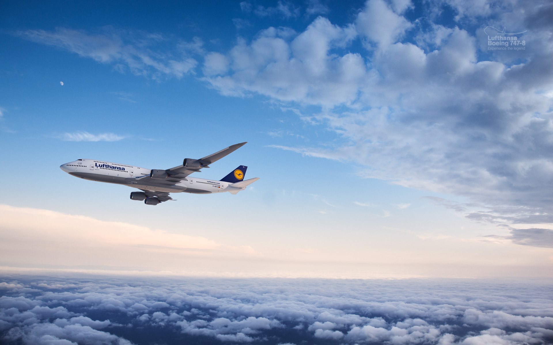 boeing lufthansa passenger airplane lufthansa airliner clouds flying flying in the air moon passenger flying air