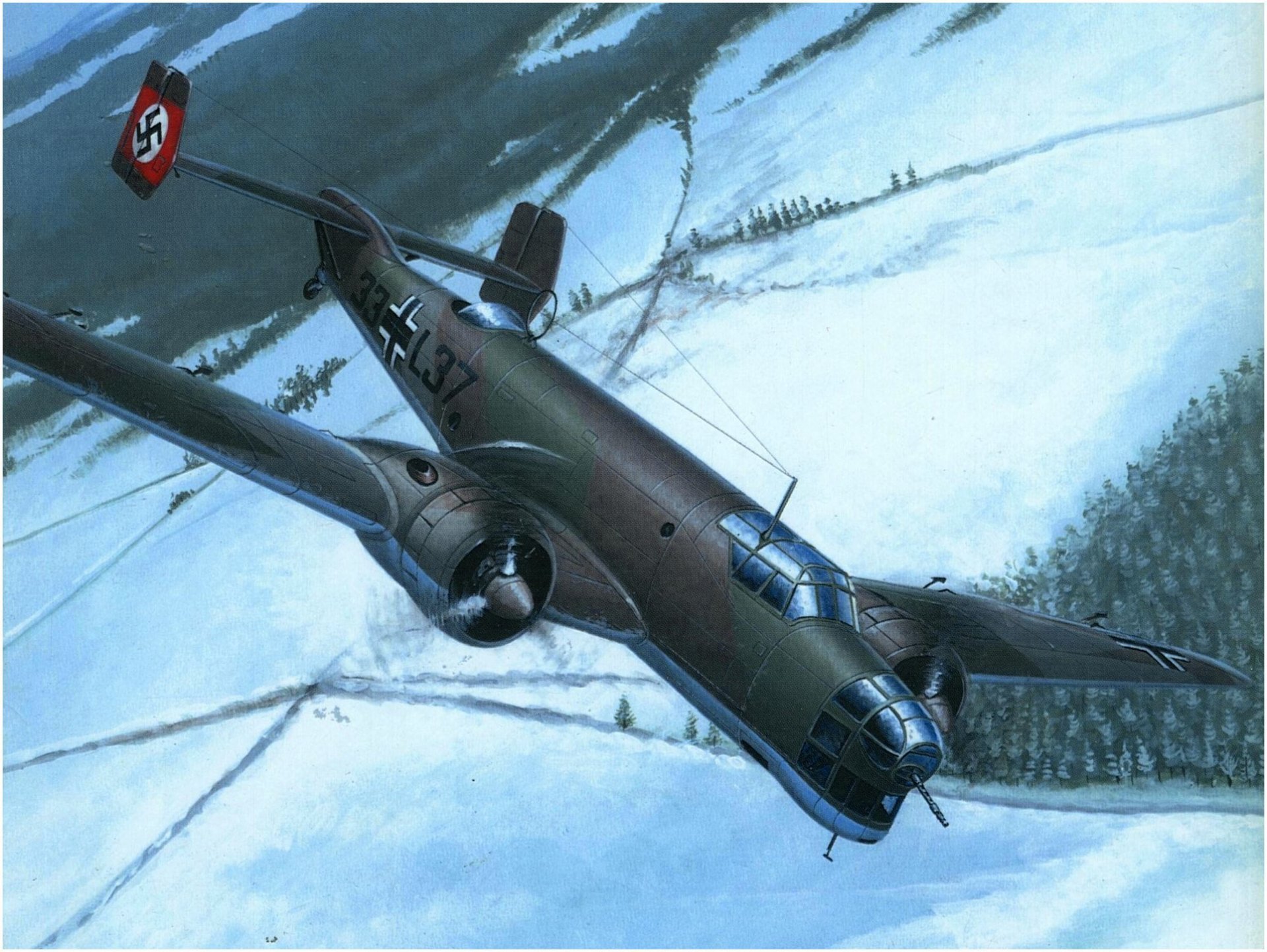 junker ju 86 german aircraft ww2 art war painting aviation art army hand-to-hand combat shooting down cold ice