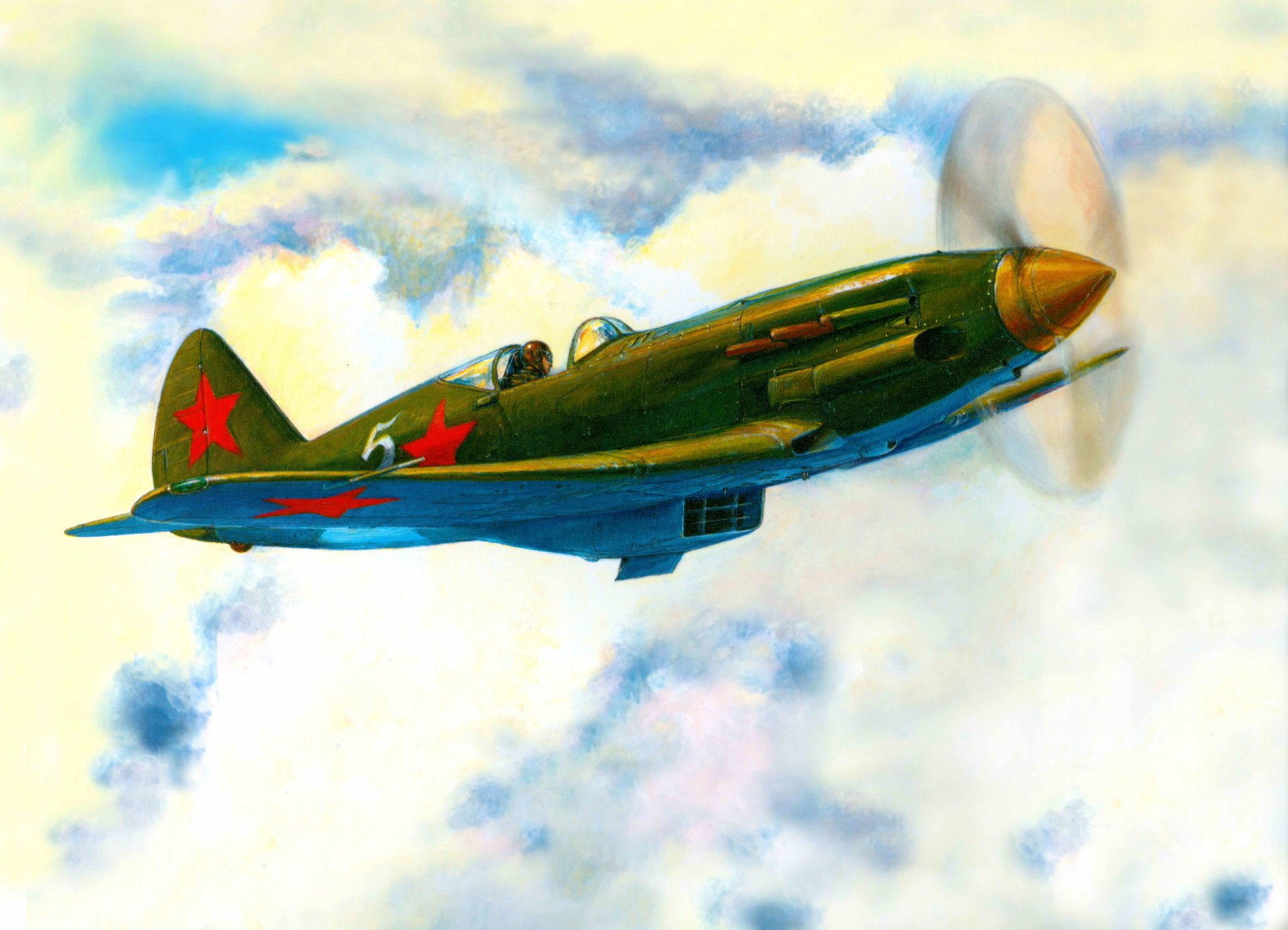 mig-3 caza aviación avión vuelo nubes cielo día alas urss arte dibujo