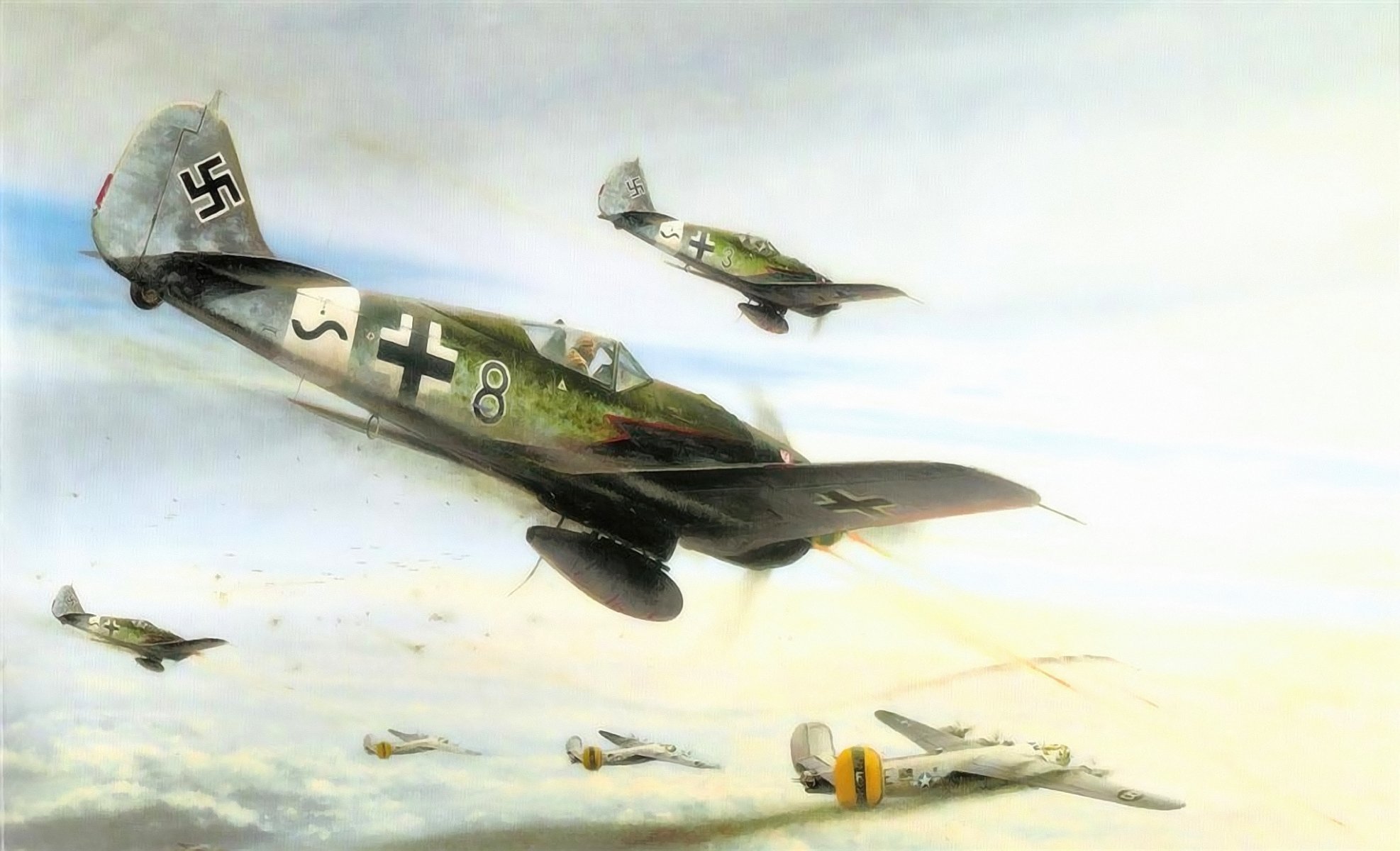 fw 190 b 24 liberator hand-to-hand combat ww2 combat war art concept art painting