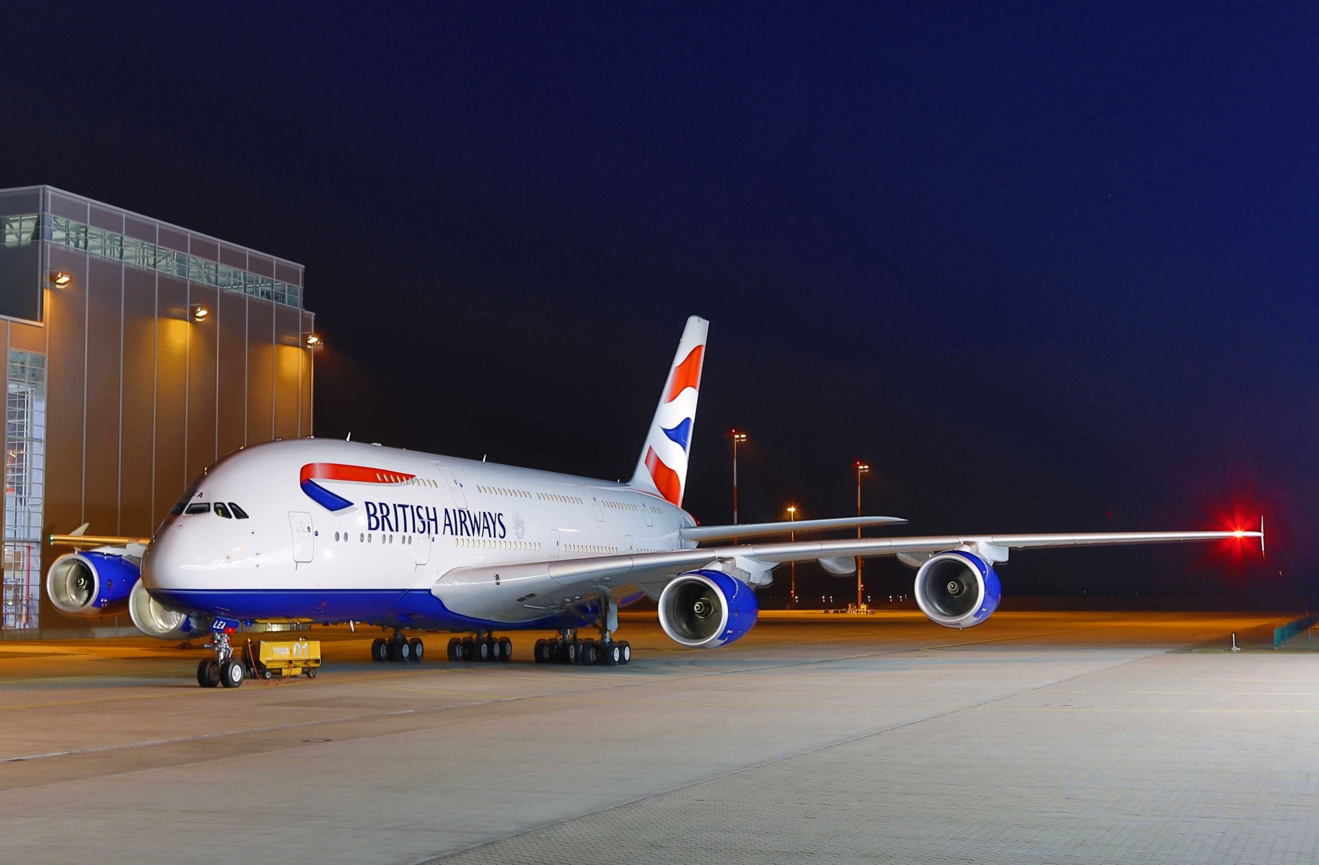 british airways airbus a380 aeropuerto noche luces cielo luces