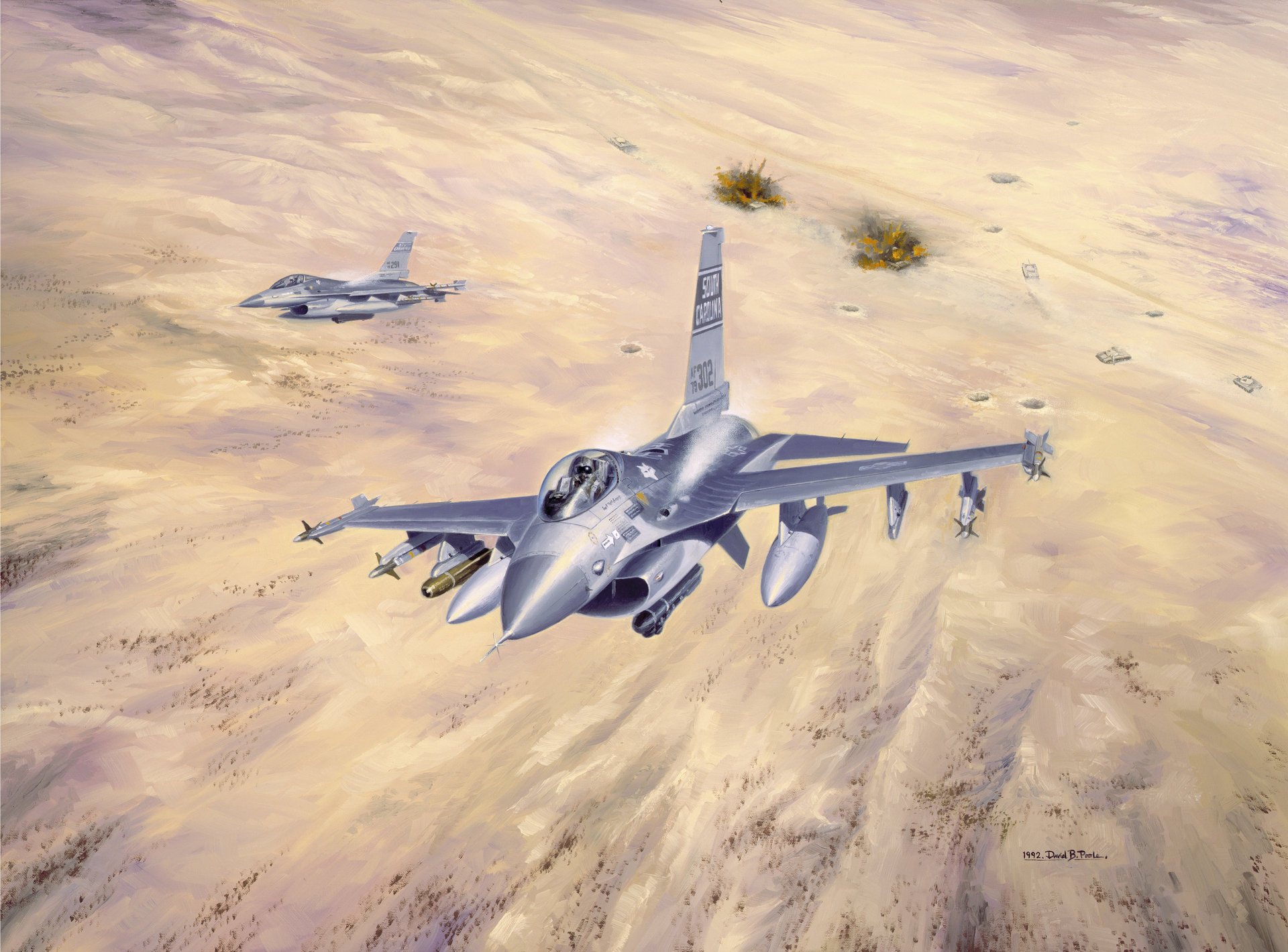 arte kuwait desert storm operazione cielo f16a multifunzione caccia terra esplosioni iracheno veicoli blindati figura