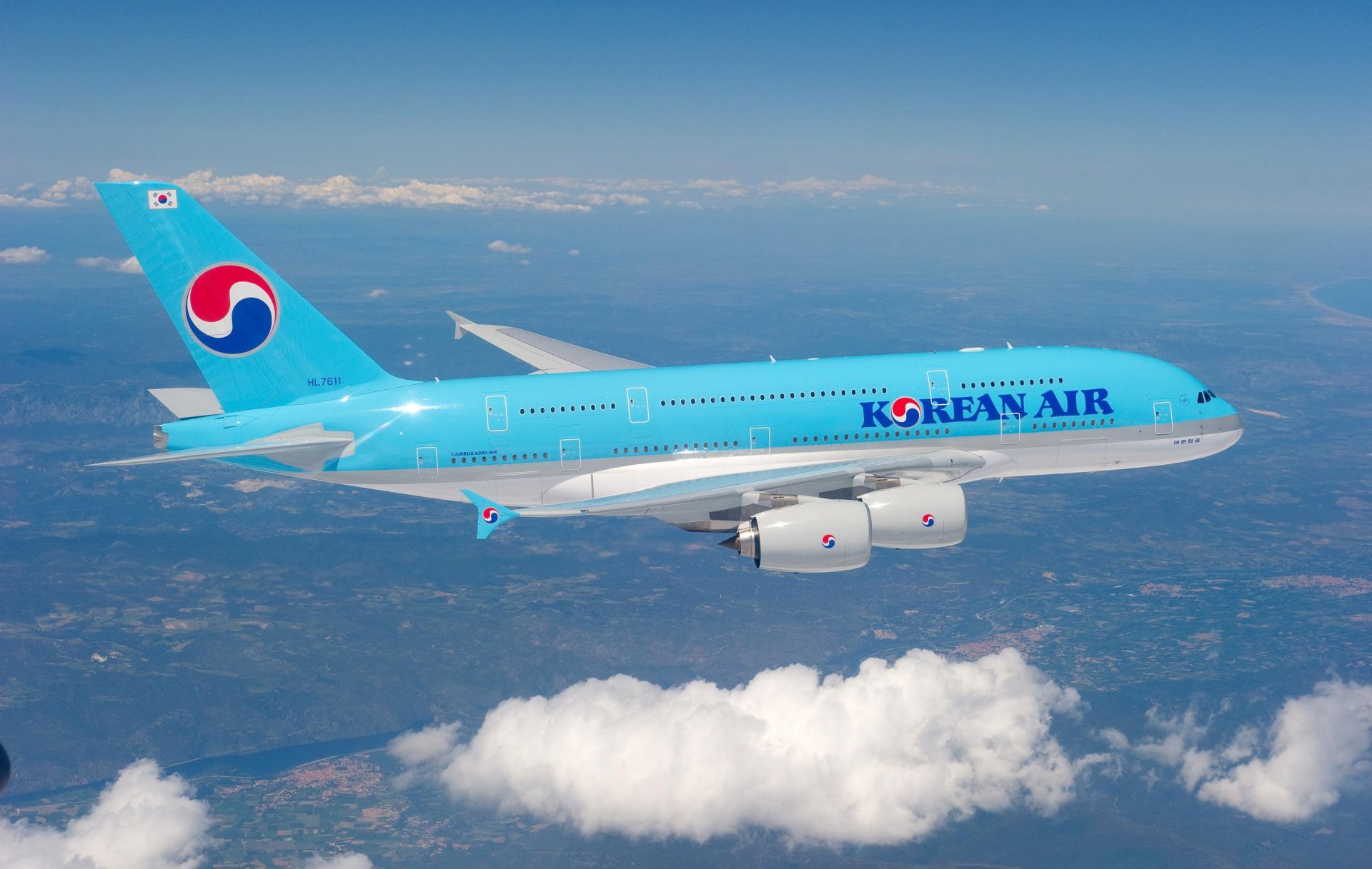 korean air аэробус а380 небо облака самолёт полет самолет