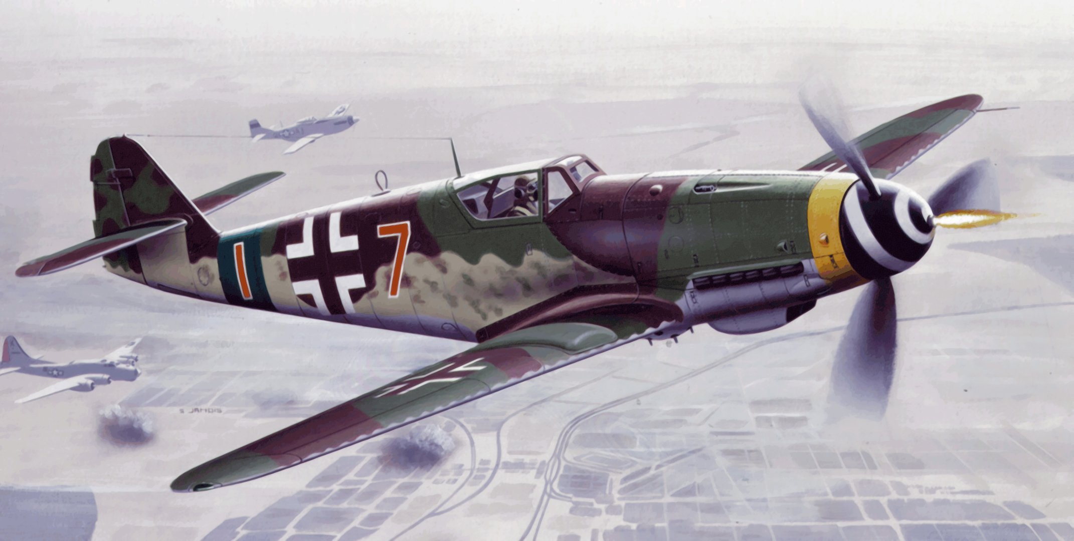 bf 109 k4 luchador alemán ww2 guerra arte pintura