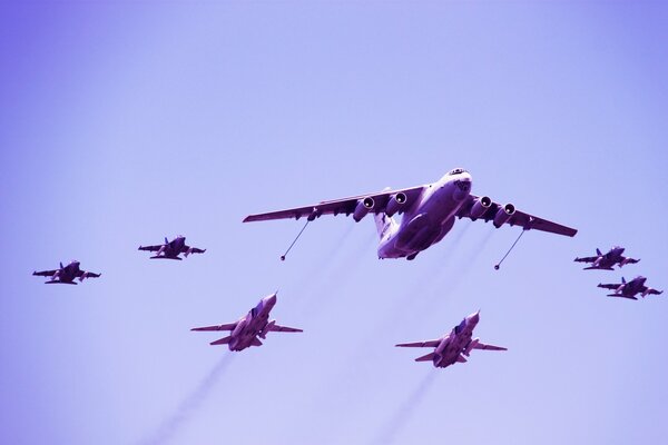 Attack aircraft bombers of the Russian Air Force in the sky