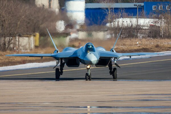 Russian multi-purpose fighter Pak FA on the runway