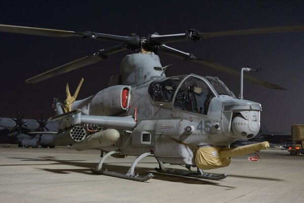 The viper attack helicopter stands on the take-off field