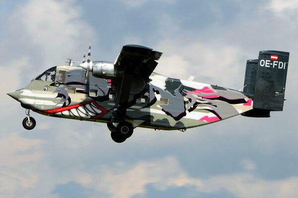 Transportflugzeug fliegen in den Wolken