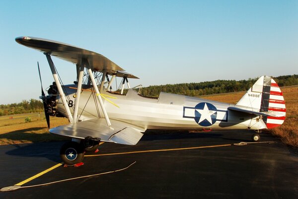 An American plane on the runway