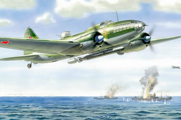 Il 4 Langstreckenbomber fliegen über das Meer