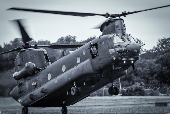 Der Chinook-Transportmilitärhubschrauber landet