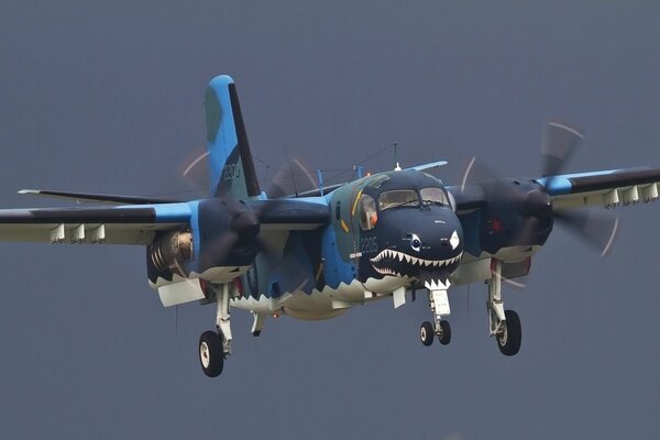 Amerikanisches U-Boot-Deckflugzeug in blau-schwarzer Farbe Grumman S-2 Tracker .