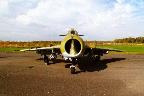 Mig-17 jet fighter on the ground front view