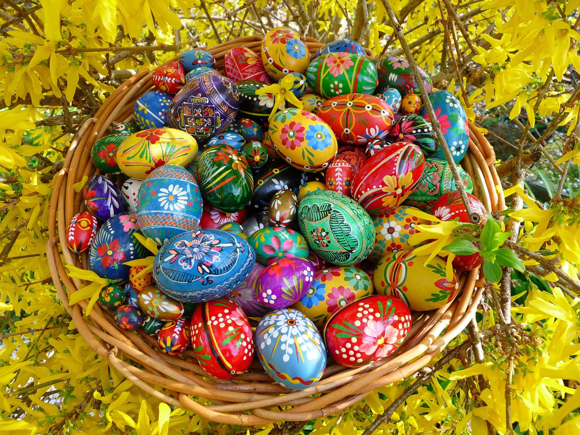 pasqua colorato uova disegni modelli cesto cestino sfondo rami fiori